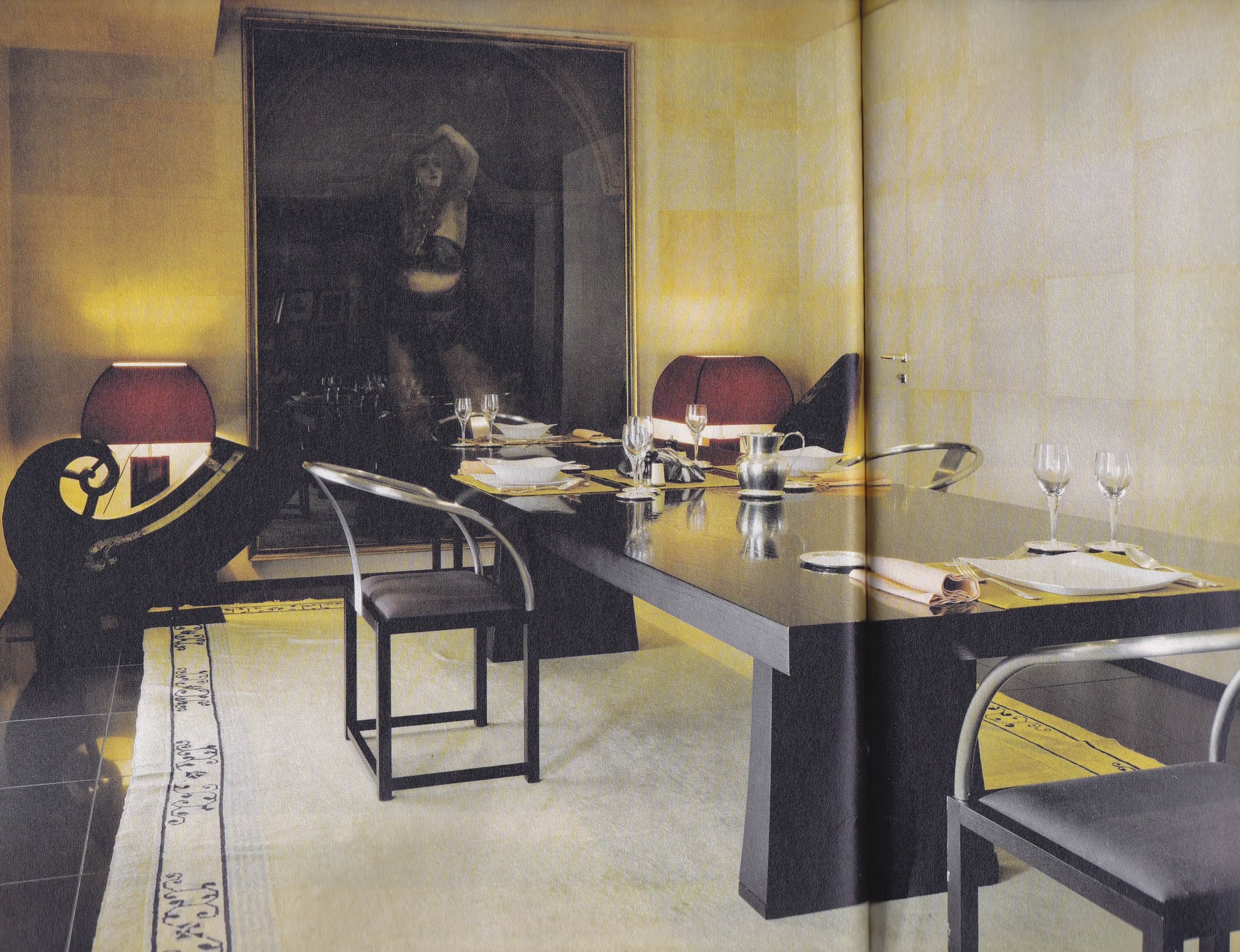 The dining room in Armani's Milanese palazzo apartment designed by
