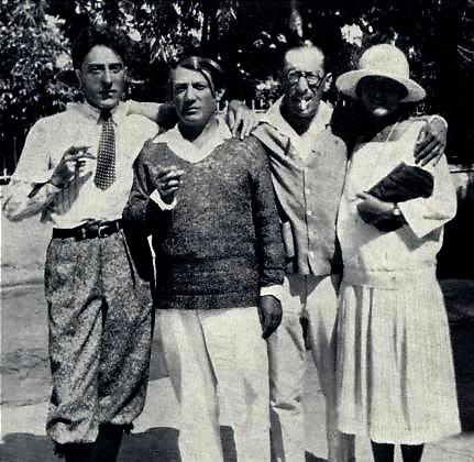 Jean Cocteau, Pablo Picasso, Igor Stravinsky, and Olga Picasso in Antibes, 1926.