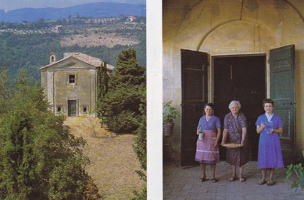 The path to the family chapel, dedicated to Santa Maria is barren in a photo taken by James Mortimer in the 1980's. On the right are the cook and housemaids, c. 1986.
