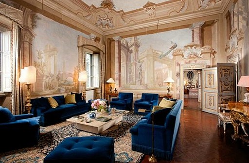 The grand salon at Villa de Rose, decorated by Garagnani Ferragamo. Photo courtesy of Villa de Rose website.