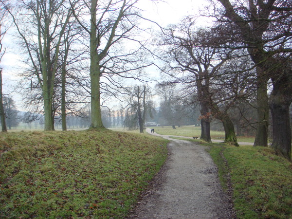 The end of the path along the River Derwent culminating at The Park at Chatsworth.