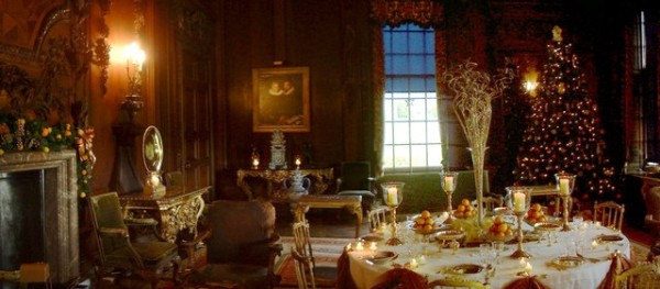 The paneled dining room set and decorated for a holiday supper. © Copyright Richard Newall and licensed for reuse.