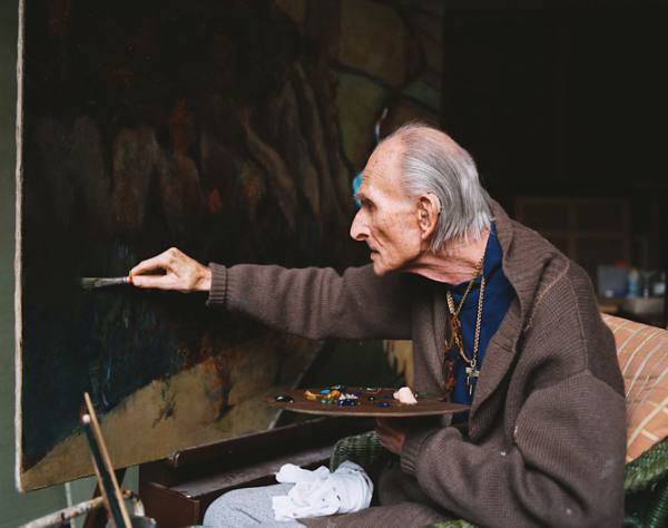 Balthus working one one of his canvases at the Grand Chalet in Rossinière. Photo by Alvaro Canovas.