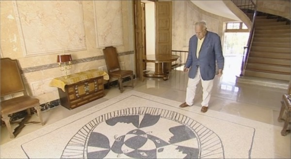 A still featuring a mosaic design by Picasso in the foyer of Château de Clavary, from the documentary "Picasso - Magic, Sex and Death" by John Richardson, Picasso's authoritative biographer, and directed by Waldemar Januszczak.
