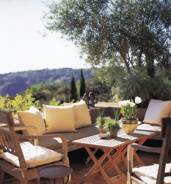 John Saladino arranged classically-inspired seating on the terrace of his one-time Modernist villa in Montecito. Photo by Lisa Romerein.