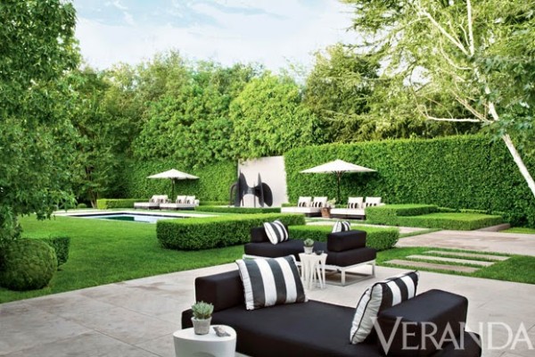 Richard Halberg created crisp and graphic contrast for the gardens a Beverly Hills Art Deco home. Photo by Max Kim Bee.