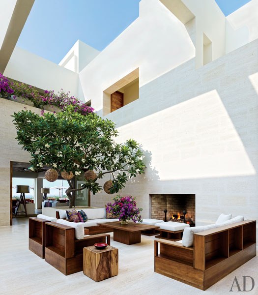 Interior designer Elissa Cullman and architect Juergen Rhiem designed an organic extension of the interiors for the terrace of Cindy Crawford and Randy Gerber’s villa on the coast of Mexico. Photo by Björn Wallander.