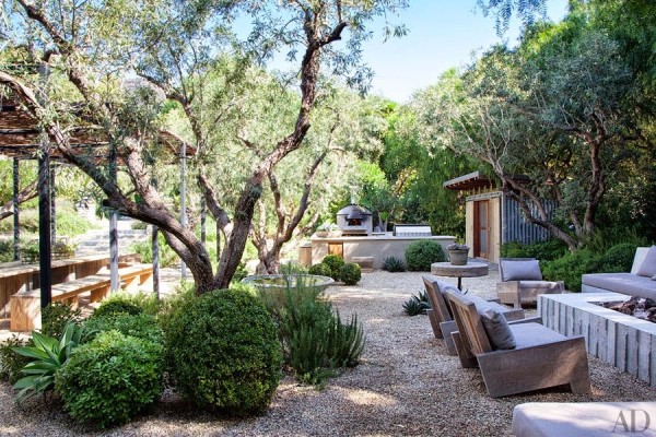 Landscape designer Scott Shrader and architect Deborah Berke worked together to create a shaded outdoor living area for actor Patrick Dempsey and his family in Malibu. Photo by Roger Davies.