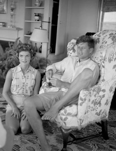 John F. Kennedy and Jacqueline being interviewed by LIFE Magazine, 1953. Photo by Hy Peskin. 