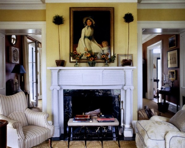The living room in architect Gil Schafer's Greek Revival home decorated by Miles Redd. 