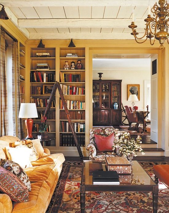 The library designed by Michael S. Smith for Jim Burrow's Willow Grace Farm in Millbrook, New York. Photo by Carter Berg for Elle Decor.